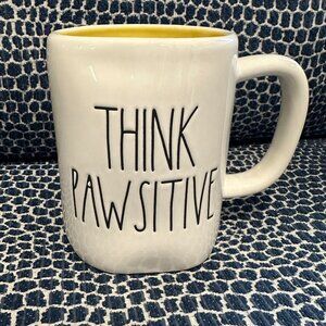 Rae Dunn Ceramic Mug | THINK PAWSITIVE | Yellow Interior